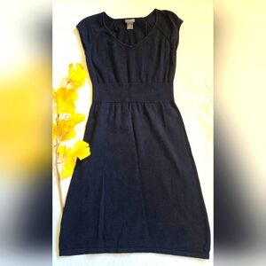 Ann Taylor Navy Blue Cap Sleeve Midi 100% Cotton Sweater Dress Size XS